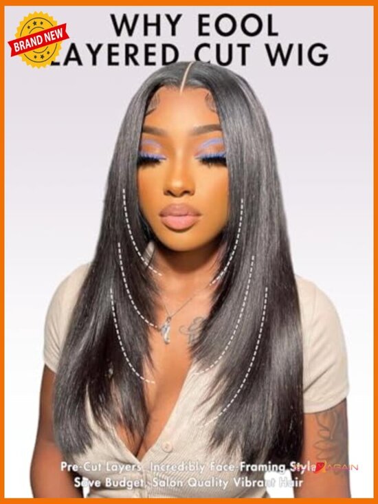 Straight Layered Glueless Wig Human Hair Pre Plucked Pre Cut 200 Density 6X6 HD